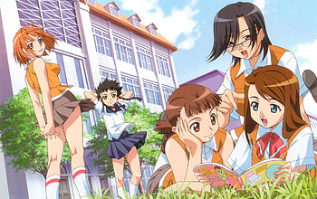 Shining ★ Days, blouse, mai hime, pupil, school uniform, nice, scenery, cg, student, short hair, laying, happy, windy, cloud, female, sweet, reading, house, girl, grass, blow, anime girl, anime, breeze, pretty, blowing, mai, friendship, lovely, long hair, d, team, scenic, group, , school, lay, skirt, read, scene, wind, flow, field, miniskirt, cool, building, sky, friend HD wallpaper