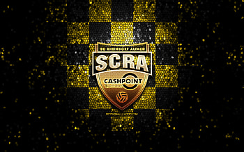 Rheindorf Altach FC, glitter logo, Austrian Bundesliga, yellow black checkered background, soccer, austrian football club, SC Rheindorf Altach logo, mosaic art, football, SC Rheindorf Altach, Austria HD wallpaper