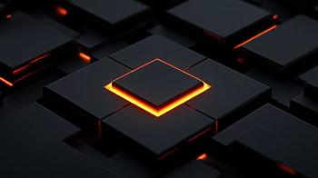 Glowing Orange Geometric Glow on Black Abstract, black, Abstract, orange (Color), glow, geometric pattern, abstract black HD wallpaper