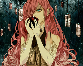 Megurine Luka, sweet, sexy, luka, rain, hot, necklace, vocaloid, earring, anime girl, wet, vocaloids, eat, luka megurine, cool, apple HD wallpaper
