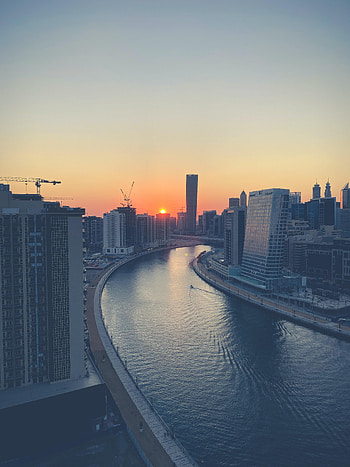 Cities, Rivers, Sunset, City, Building, Skyscrapers HD phone wallpaper