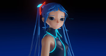Hatsune Miku Sad World, blue eyes, blue hair, Blender 3D, Hatsune Miku, Anime, Vocaloid HD wallpaper
