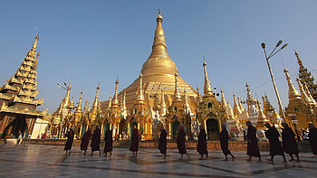 Buddhist monks, Shwedagon Pagoda, Spiritual walk, Cultural experience HD wallpaper