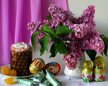 Still life, easter, flowers, eggs HD wallpaper