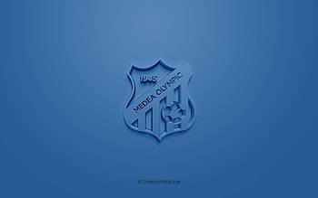 Olympique de Medea, creative 3D logo, blue background, Algerian football club, Ligue Professionnelle 1, Medea, Algeria, 3d art, football, Olympique de Medea 3d logo HD wallpaper