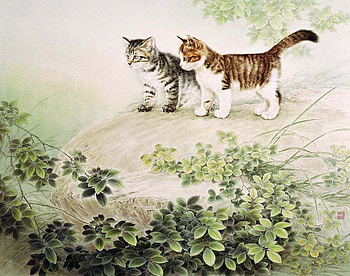 Xing Cheng'ai, animal, painting, art, cat, feline, xing chengai HD wallpaper
