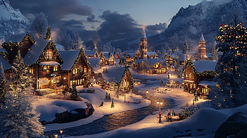 Magical Christmas Village - Ultra, Christmas village, snowy landscape, holiday lights HD wallpaper