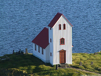 Church at Seaside, blue, building, grass, church, cliff, ocean HD wallpaper