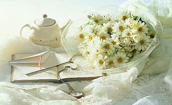 Flowers, Camomile, Clock, Bouquet, Romance, Book, Envelope HD wallpaper