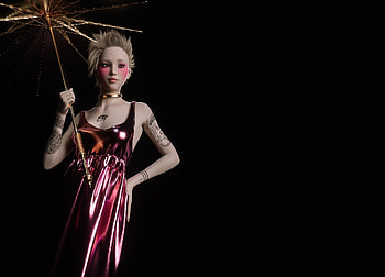 Girl, umbrella, pink, black, fantasy, parasol, luminos, mark chang HD wallpaper
