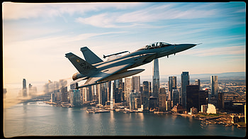 Dynamic Jet Fighter in Stunning Ultra, jet fighter, military, jet, city skyline, aerial HD wallpaper