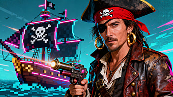 Neon Corsair — Pirate, pirate, pistol, pirate ship, pixel art HD wallpaper