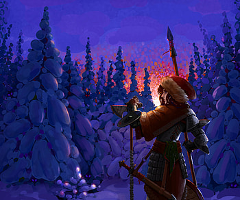 Cozy snowforest, fantasy, woman warrior HD wallpaper