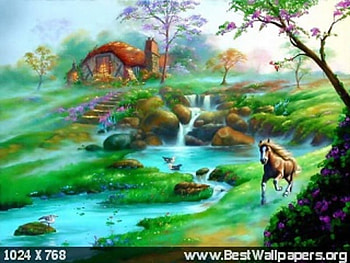 Beatiful Morning, landscape, nature, fantasy, animals HD wallpaper