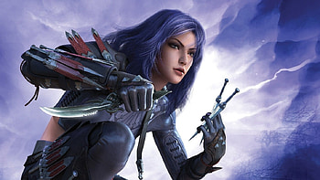 female warrior, dagger, brunette, pouting, crouching, knives HD wallpaper