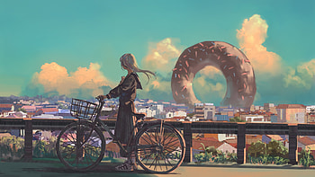 City girl on a bicycle, Stunning art, Vibrant and captivating HD wallpaper