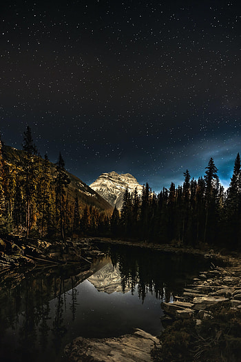 Landscape, Nature, Night, Mountain, Lake, Forest HD phone wallpaper
