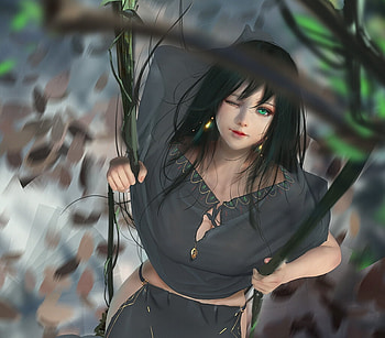 Summer Swing, fantasy, art, shiwen liu, girl, swing HD wallpaper