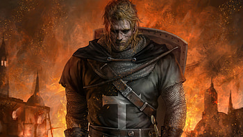 Crusader Knight Warrior Fire City Background Warrior HD wallpaper