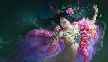 Floral Beauty, asian, art, , beautiful, girl, woman, digital, fantasy, flowers HD wallpaper