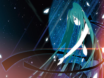 Hatsune Miku, black, awesome, cute, vocaloid, beauty, nice, miku, earth, planet, vocaloids, hatsune, blue eyes, twintail, blue hair, beautiful, anime, pretty, cool, space, sky HD wallpaper