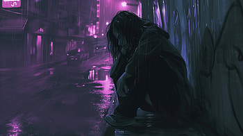 Sad Lofi Girl in Rain, sad lofi girl, street, night, urban, neon HD wallpaper