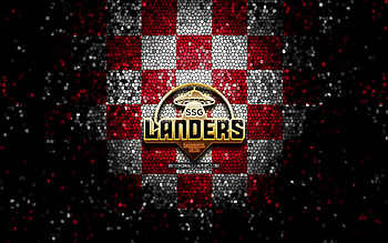 SSG Landers, glitter logo, KBO, purple white checkered background, baseball, South Korean baseball team, SSG Landers logo, mosaic art HD wallpaper