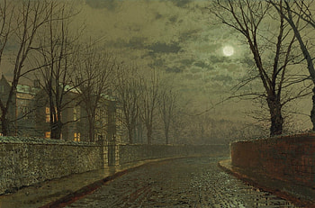 The Silvery Moonlight, art, John Atkinson Grimshaw - The Silvery Moonlight, Painting, victorian, dark HD wallpaper