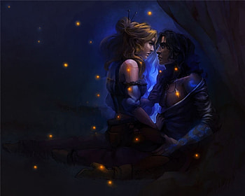 LOVE, blue, lovers, fantasy HD wallpaper