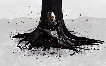 Autumn, Vector, Wood, Tree, Girl, Foliage, Mood HD wallpaper