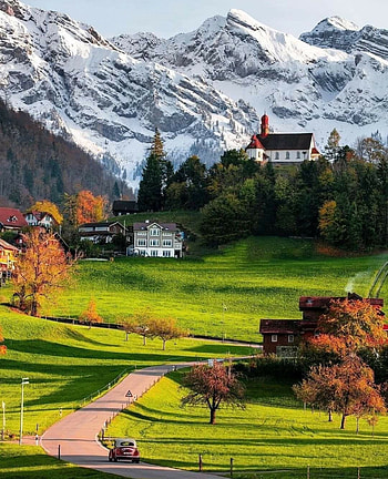 Eourope village, sky, mountain HD phone wallpaper