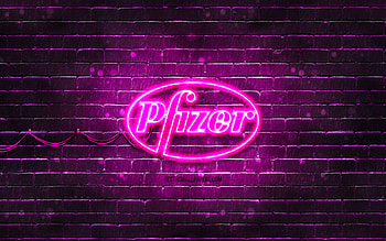 Pfizer purple logo, , purple brickwall, Pfizer logo, Covid-19, Coronavirus, Pfizer neon logo, Covid vaccine, Pfizer HD wallpaper