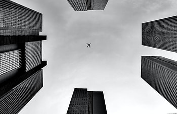 Building, Miscellanea, Miscellaneous, Bw, Chb, Plane, Airplane, Black And White, Black-And-White, Bottom View HD wallpaper