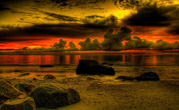 NATURE is GOLDEN, sea, landscape, sky, nature, rocks, sunset, ocean, beach HD wallpaper