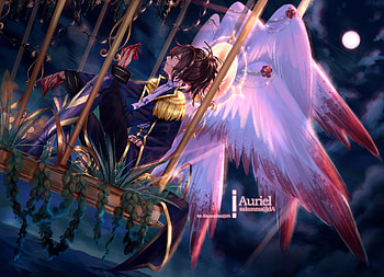 Auriel, wings, angel, pink, anime, fantasy, sakonma, blood, manga HD wallpaper