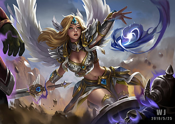 Valkyrie, lei banner, wings, fantasy, angel, girl HD wallpaper