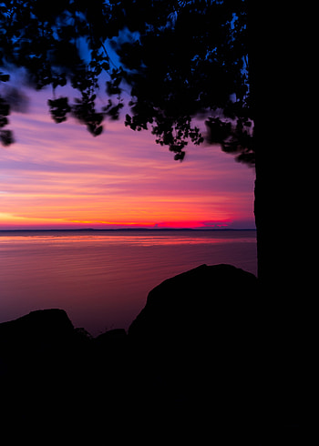 Sunset, Lake, Shore, Bank, Dark HD phone wallpaper