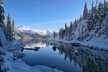 Winter, Nature, Snow, Mountain, Lake, Shore, Bank HD wallpaper