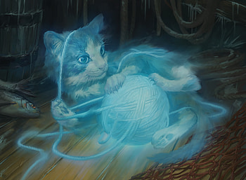 Mischievous geist, wool ball, pisici, art, fantasy, cat, denman rooke, kitten, blue, halloween, ghost HD wallpaper