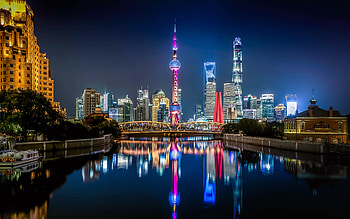 Oriental Pearl Tower, Shanghai Tower, World financial center, Night skyline HD wallpaper