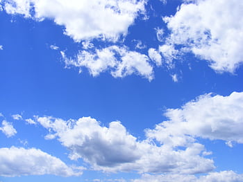 Vibrant cumulus clouds adorn a clear blue sky, creating a serene and dreamy cloudscape. HD wallpaper