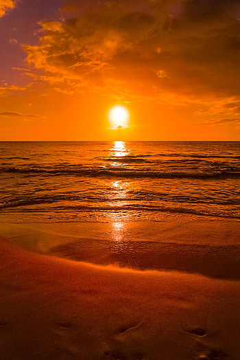 Nature, Water, Sunset, Sea, Sun, Horizon, Glare HD phone wallpaper