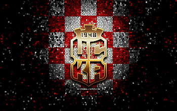 CSKA 1948 Sofia FC, glitter logo, Parva liga, red white checkered background, soccer, bulgarian football club, CSKA 1948 Sofia logo, mosaic art, football, CSKA 1948 Sofia HD wallpaper
