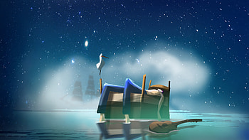 Drunk Man Lying On Bed On River Floating, guitar, sky, star, artist, artwork, art, digital-art, ai, artstation HD wallpaper
