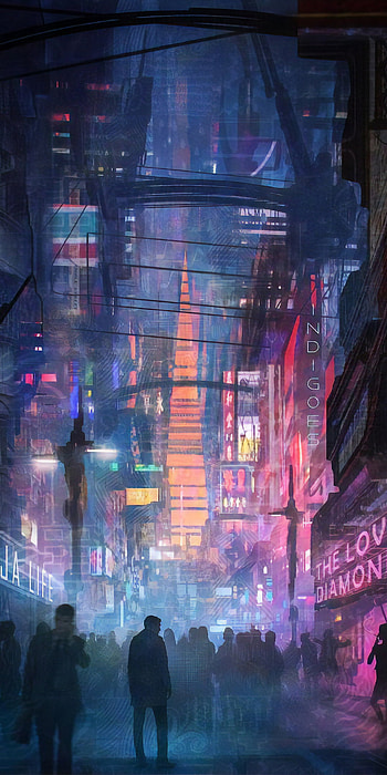 Cyberpunk city, red, magenta HD phone wallpaper