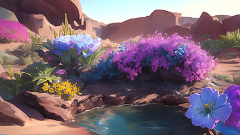Desert oasis, flower, desert, oasis, drawing HD wallpaper