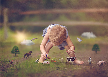 Little farm, cow, childhood, farm, girl, copil, vaca, tara lesher, funny, child HD wallpaper