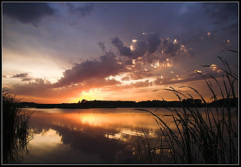 sunset at the lake, relaxing, view, beautiful, grass, lake, captivating, sunset HD wallpaper