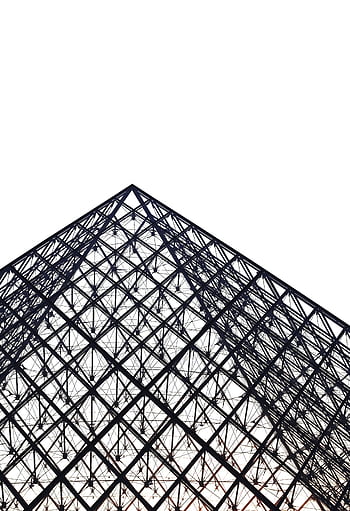 Low angle view of the Louvre Pyramid structure in Paris highlighting its geometric steel design. HD phone wallpaper