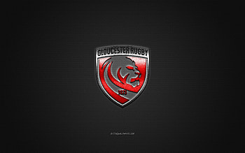 Gloucester Rugby, English rugby club, Premiership Rugby, red logo, gray carbon fiber background, rugby, Gloucester, England, Gloucester Rugby logo HD wallpaper